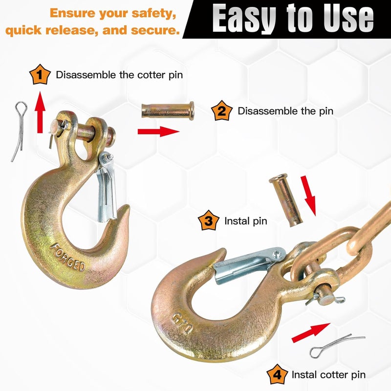 Digank 3/8" Clevis Slip Hook, G70 Tow & Winch Hooks with Safety Latch, Heavy Duty Forged Hook for Trailer, Transport, Lift & Pull, 18,000 lbs Capacity (2 Pack) - Image 4